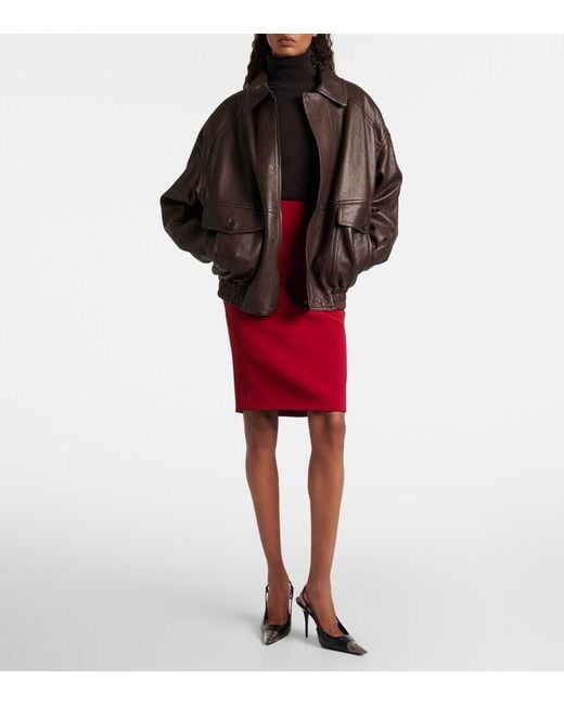 Saint Laurent Red Satin Pencil Skirt