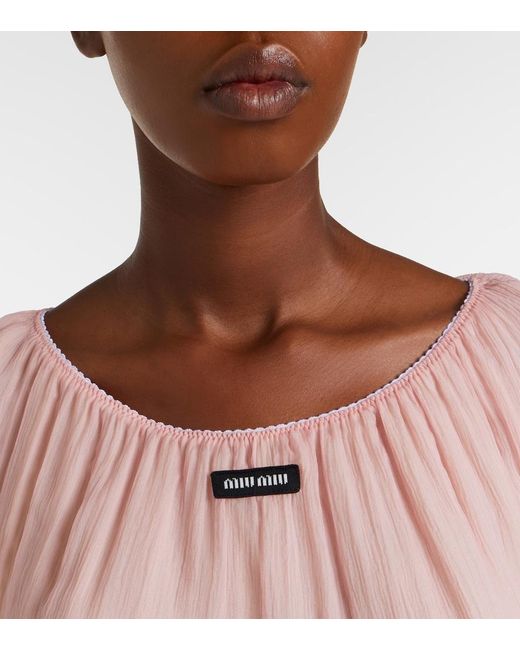 Miu Miu Pink Layered Silk Chiffon Crop Top