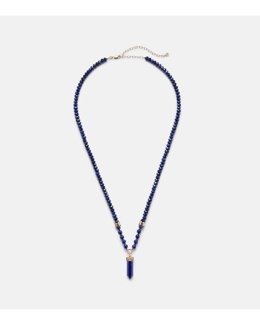 Sydney Evan Metallic 14Kt Beaded Necklace With Diamonds And Lapis