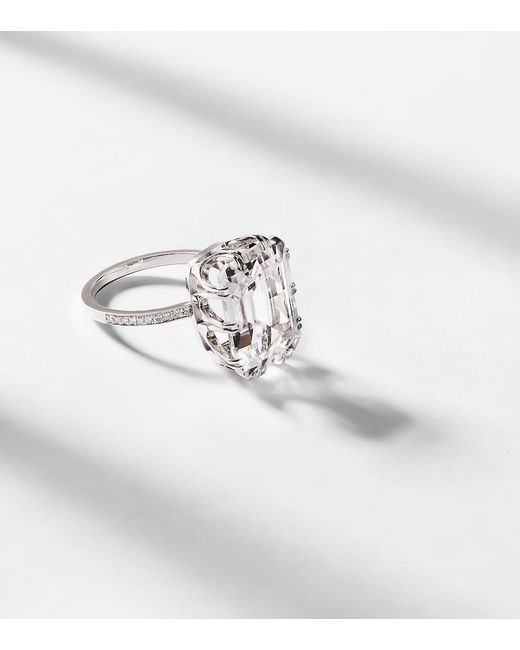 Ileana Makri White Oblong 18Kt Ring With Topaz And Diamonds