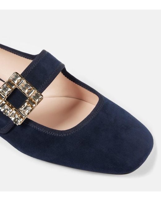 Roger Vivier Blue Tres Vivier Suede Mary Jane Flats