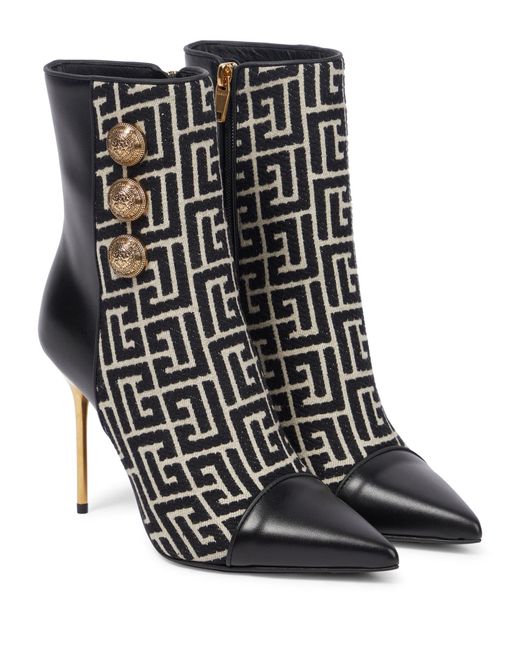 Balmain Leather Roni Monogram Jacquard Ankle Boots in Black | Lyst