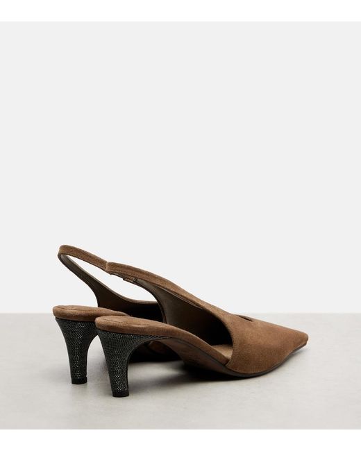 Brunello Cucinelli Brown Suede Slingback Pumps