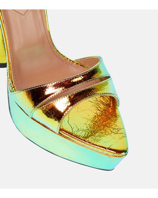 D'Accori Yellow Skye Mirrored Faux Leather Platform Sandals