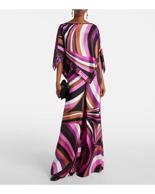 Emilio Pucci Pink Iride Printed Silk Twill Palazzo Pants