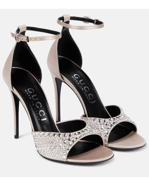 Gucci Black Crystal-embellished Satin Sandals