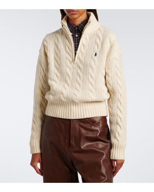 Polo Ralph Lauren White Cable-Knit Wool And Cashmere Sweater
