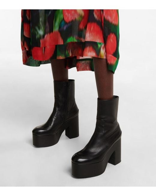 Dries Van Noten Black Leather Platform Ankle Boots