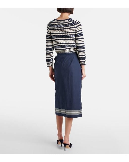 Vince Blue Striped Cotton Wrap Skirt