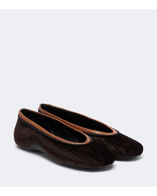 Dries Van Noten Black Leather-Trimmed Velvet Ballet Flats