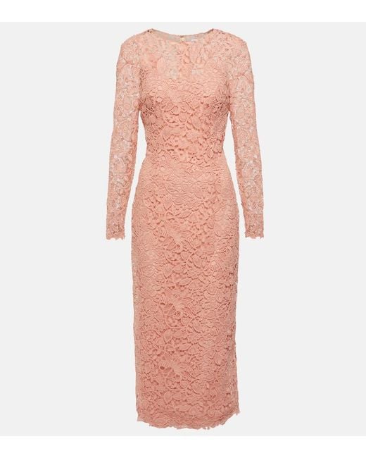 Carolina Herrera Pink Lace Midi Dress
