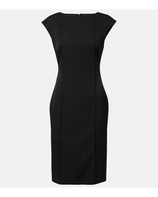 Alexander McQueen Black Pintuck Wool Midi Dress