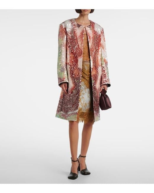 JACQUES WEI Natural Bestickter Midirock Aus Spitze Mit Leder