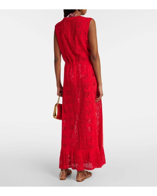 Melissa Odabash Red Tessa Broderie Anglaise Cotton Midi Dress