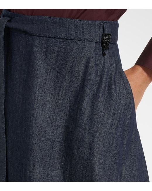Max Mara Blue Belted Denim Midi Skirt