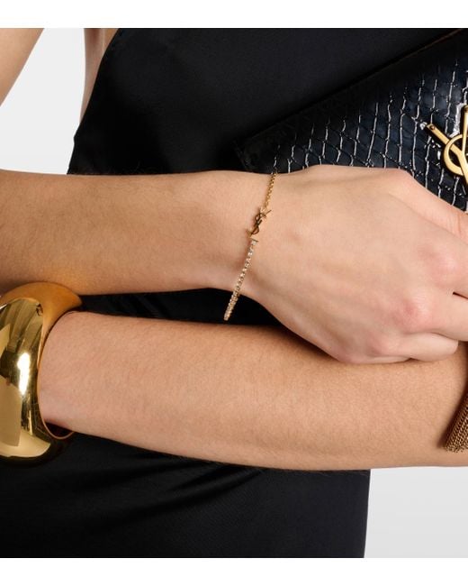 Saint Laurent Metallic Cassandre Embellished Bracelet