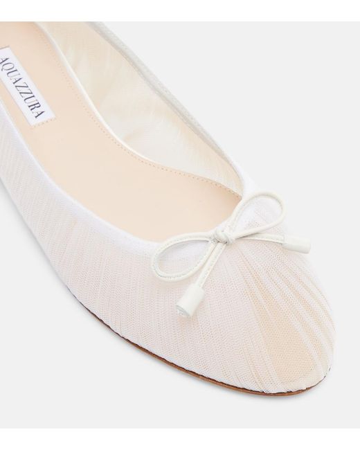 Aquazzura White Voile Leather-Trimmed Tulle Ballet Flats