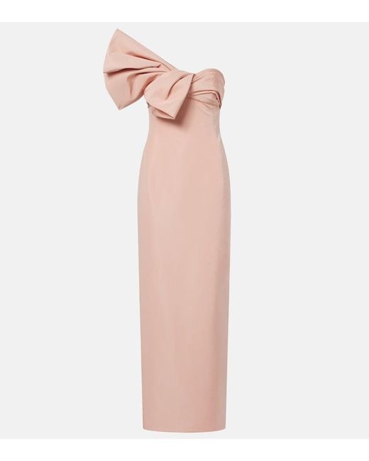 Oscar de la Renta Pink Bow-Detail Draped Silk Faille Gown