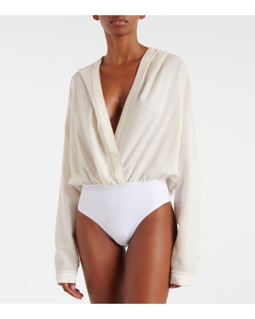 Alaïa White Hooded Wool-Blend Bodysuit