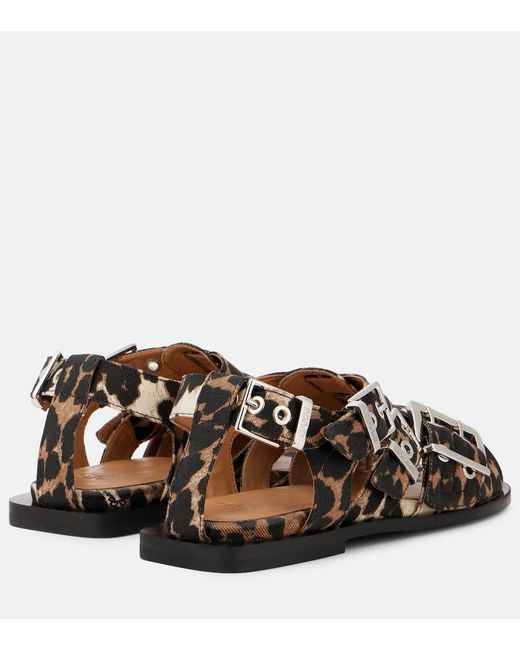 Ganni Brown Leopard-Print Sandals