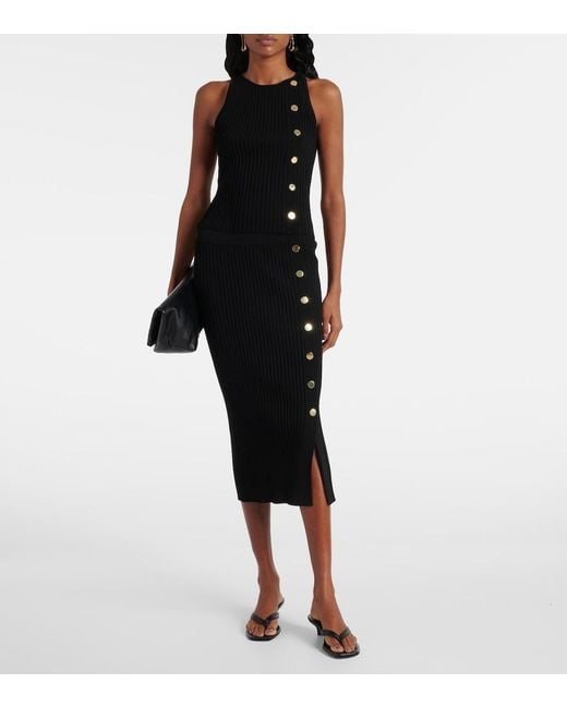 Veronica Beard Black Nelson Embellished Ribbed-Knit Top