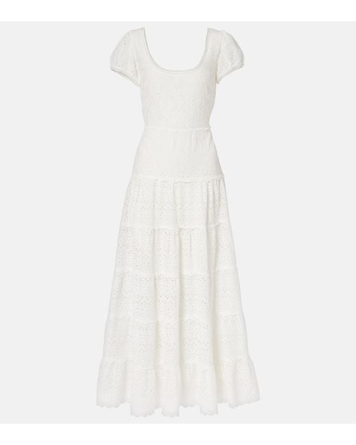 Rixo White Remi Broderie Anglaise Cotton Midi Dress