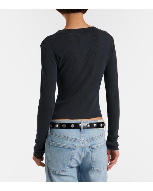 Citizens of Humanity Blue Varra Ribbed-Knit Jersey Henley Shirt