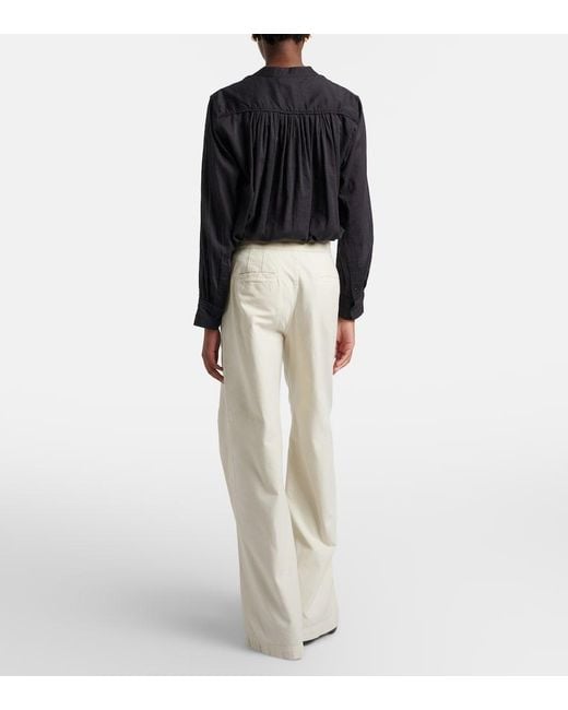 Nili Lotan White Reed Cotton Wide-Leg Pants