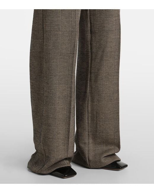 Max Mara Gray Cognac Houndstooth Wool-Blend Straight Pants