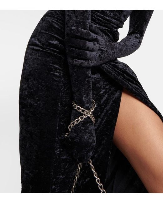Vetements Blue Diva Gloves Velvet Maxi Dress