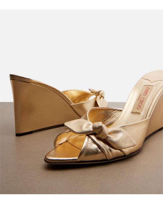 Jimmy Choo Natural Livi Metallic Leather Wedge Mules