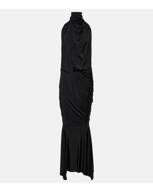 Alexandre Vauthier Black High-Neck Draped Maxi Dress