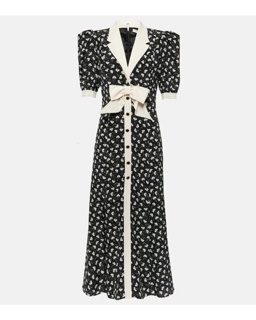Alessandra Rich Black Clover-print Silk Midi Dress - Women's - Polyamide/silk/cupro