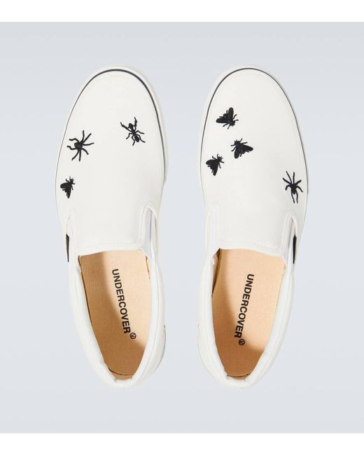 Undercover White Embroidered Cotton Canvas Slip-On Shoes for men