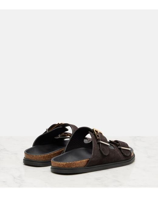 The Row Black Buckle Suede Slides