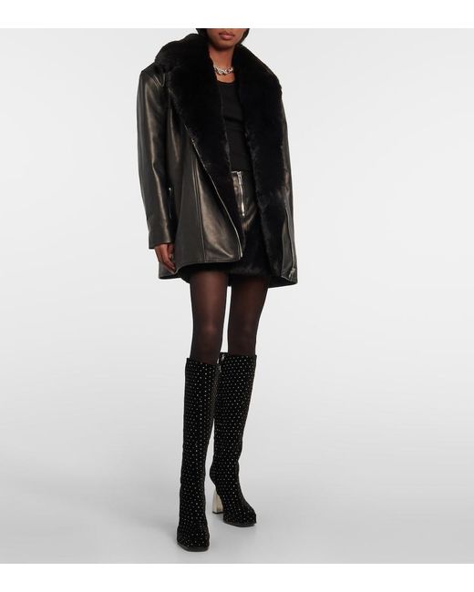 NODALETO Black Angel S Embellished Velvet Knee-High Boots