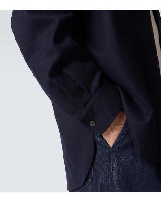 Dries Van Noten Blue Embroidered Wool Shirt for men