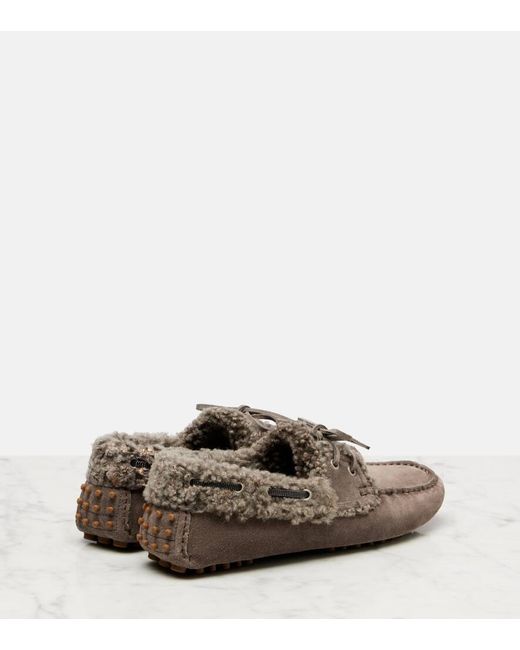 Brunello Cucinelli Brown Monili Shearling-Trimmed Suede Moccasins