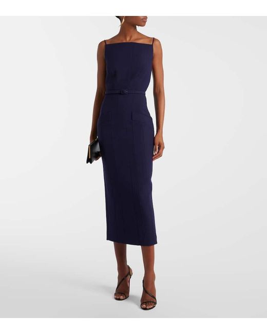 Roland Mouret Blue Belted Crepe Midi Dress
