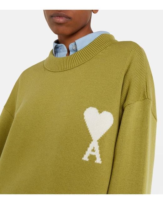 AMI Green Ami De Cour Wool And Cotton Sweater