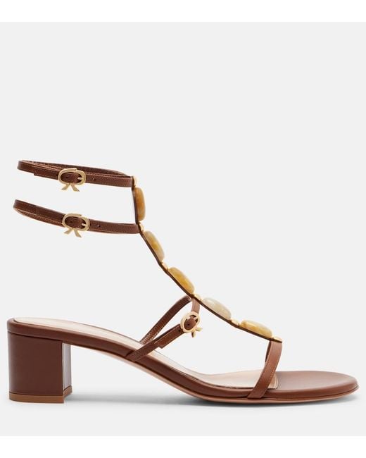 Gianvito Rossi Brown Shanti 45 Embellished Leather Sandals