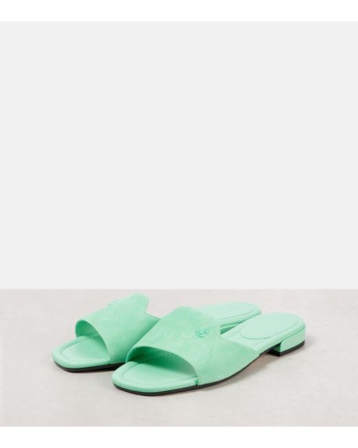 Jimmy Choo Green Dina Logo Suede Slides