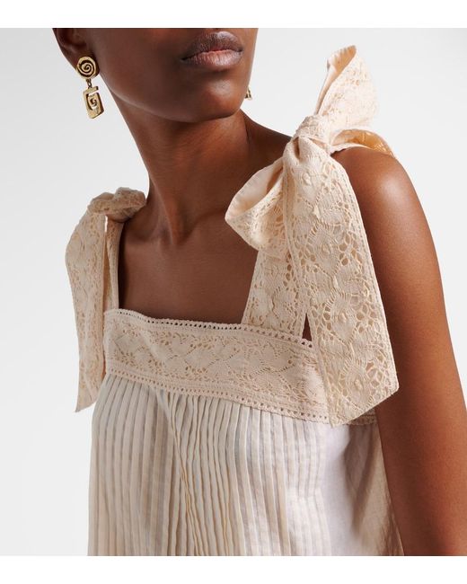 Juliet Dunn Natural Lace-Trimmed Cotton Top