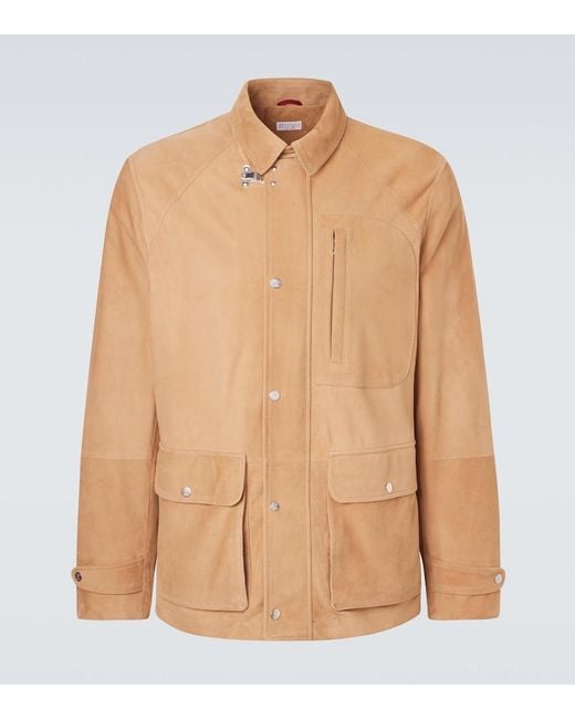 Brunello Cucinelli Brown Suede Field Jacket for men