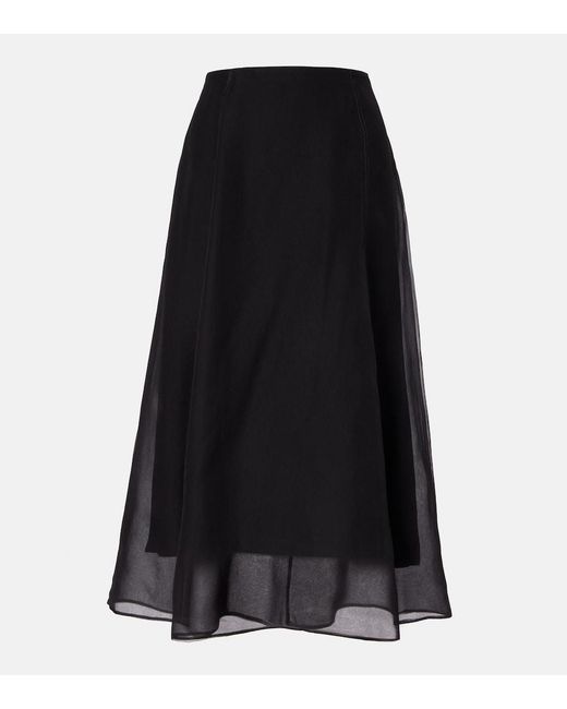 Brunello Cucinelli Black Silk Organza Midi Skirt