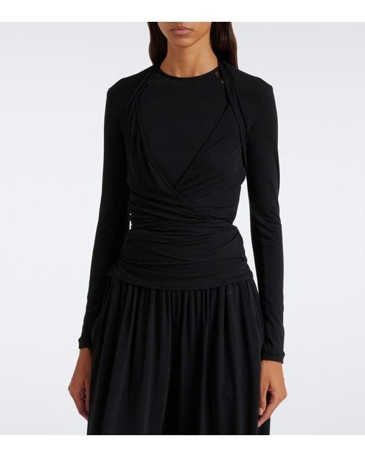 Eres Blue Charlotte Ribbed-Knit Wrap Top