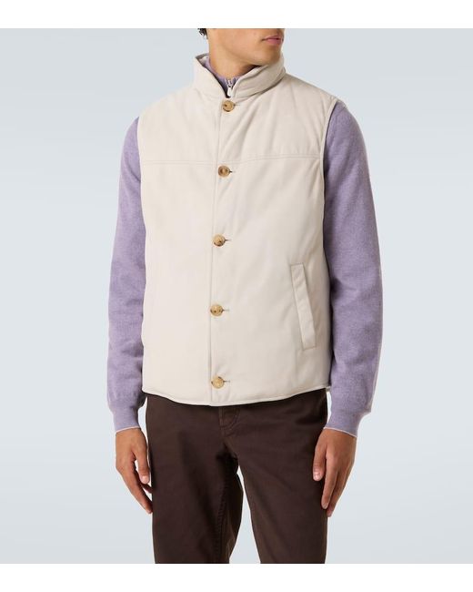 Veste Doudoune Sans Manches En Daim Brunello Cucinelli pour homme en coloris Natural