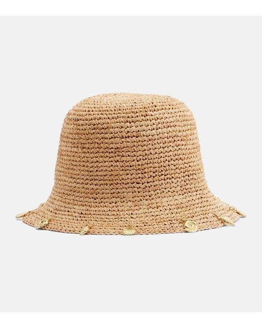 Oseree Natural Embellished Raffia Bucket Hat
