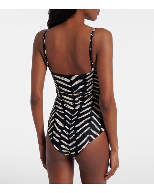 Johanna Ortiz Black Printed Ruched Swimsuit