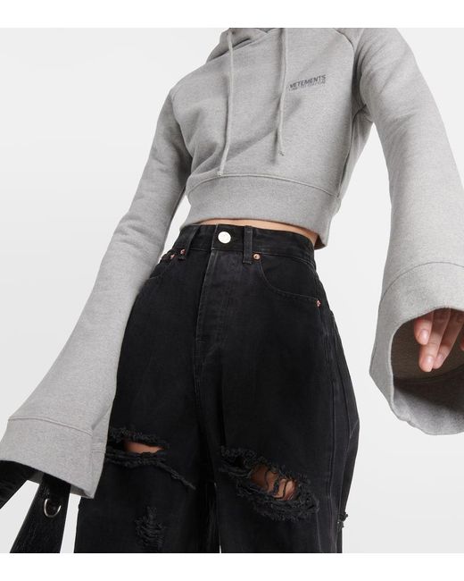 Vetements Gray Cotton-blend Jersey Cropped Hoodie